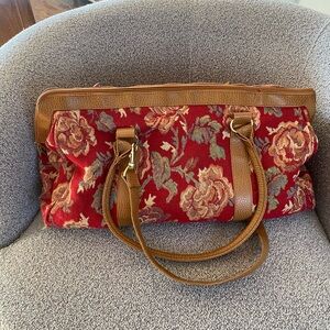Vintage Floral Tapestry Duffle Bag